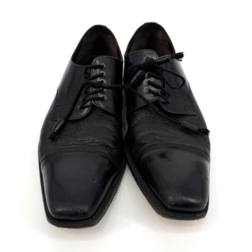 Mezlan‎ Mens Black Leather Cap Toe Textured Oxford Dress Shoes 9.5 M Spain